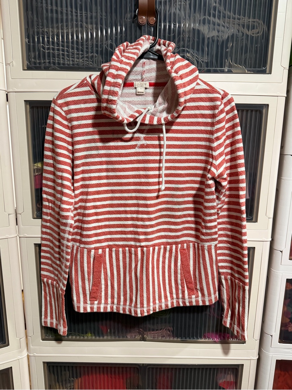 J. Crew Red & White Striped Teddy Hoodie
